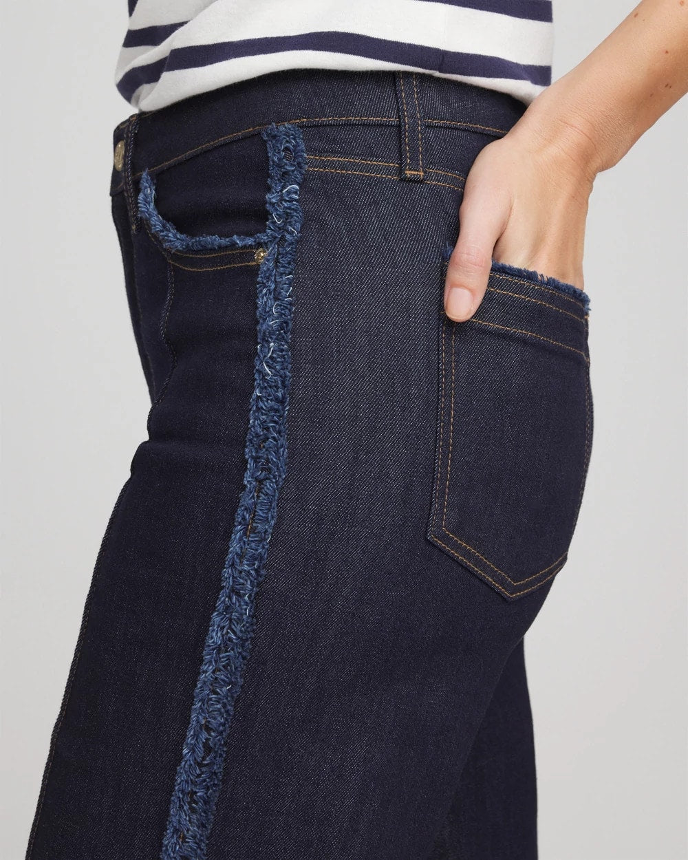 Cedar Rinse Frayed High-Rise Wide-Leg Jeans