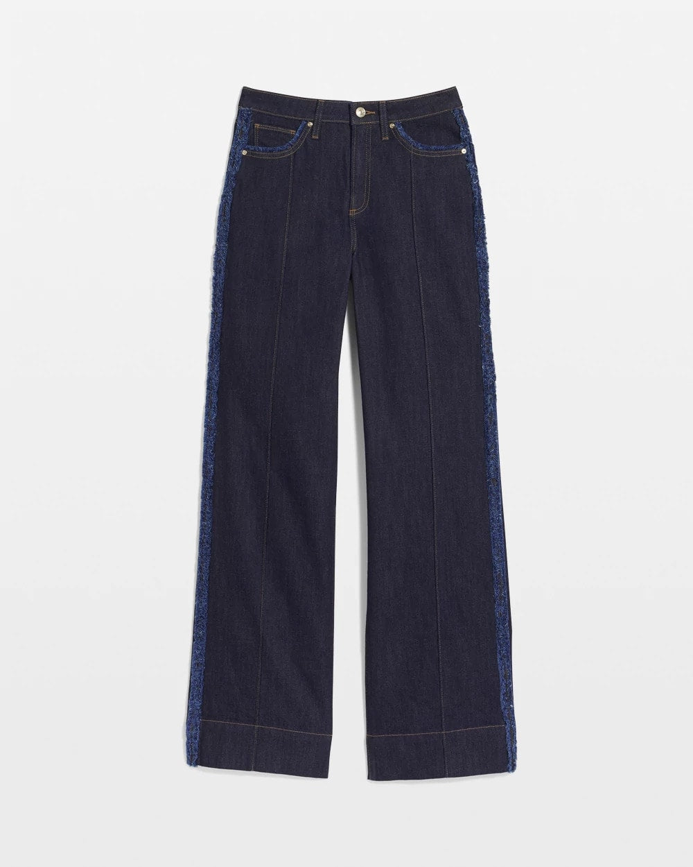 Cedar Rinse Frayed High-Rise Wide-Leg Jeans