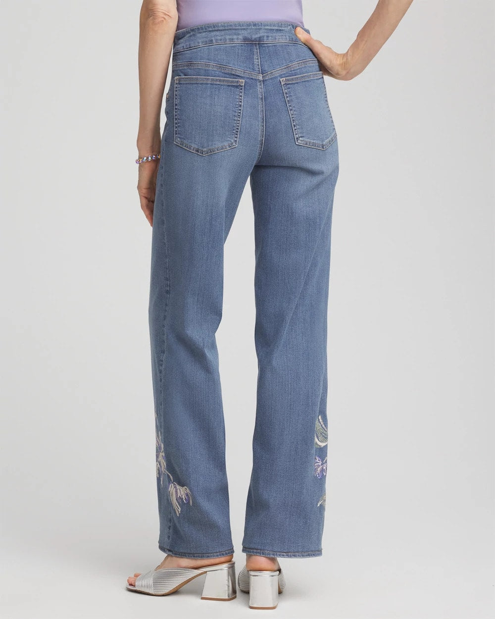 Soraya Indigo Embroidered Pull-On Wide-Leg Jeans