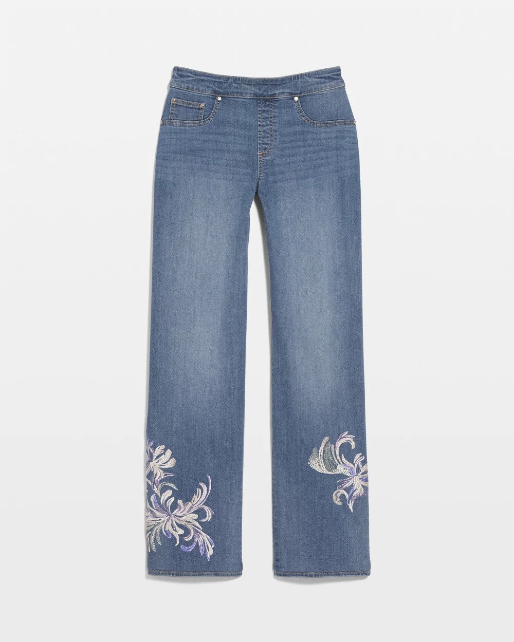 Soraya Indigo Embroidered Pull-On Wide-Leg Jeans