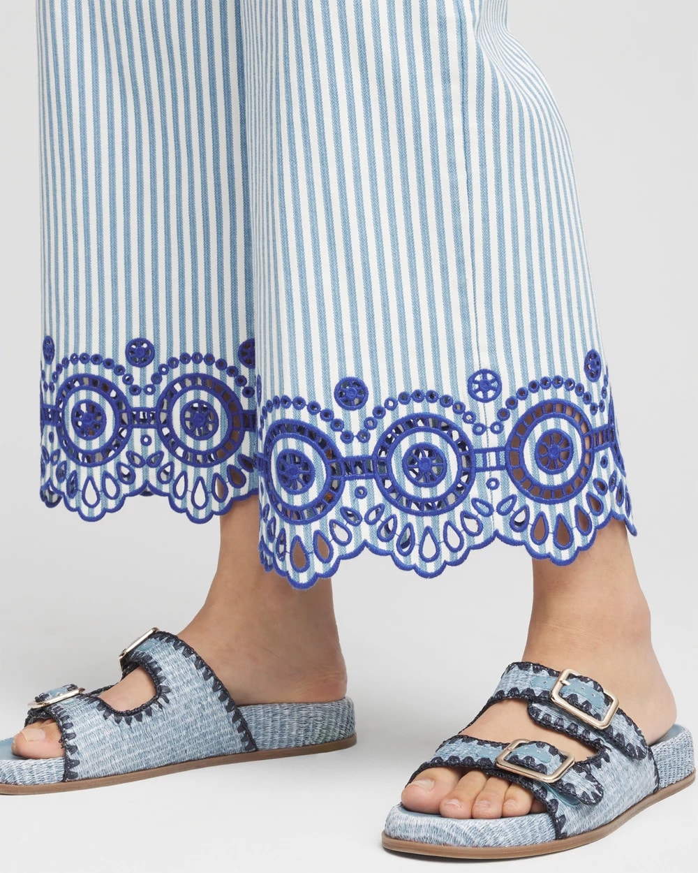 Blue Eyelet High-Rise Wide Cropped Jeans