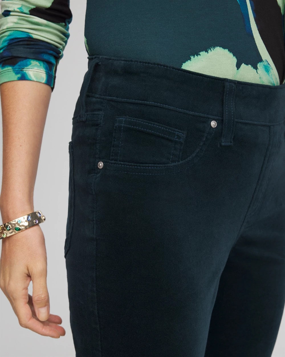 Teal Shadow Velveteen Pull-On Flared Jeans