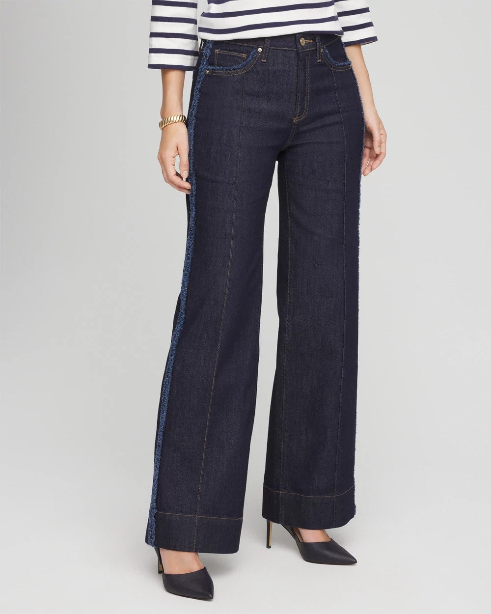 Cedar Rinse Petite Frayed High-Rise Wide-Leg Jeans