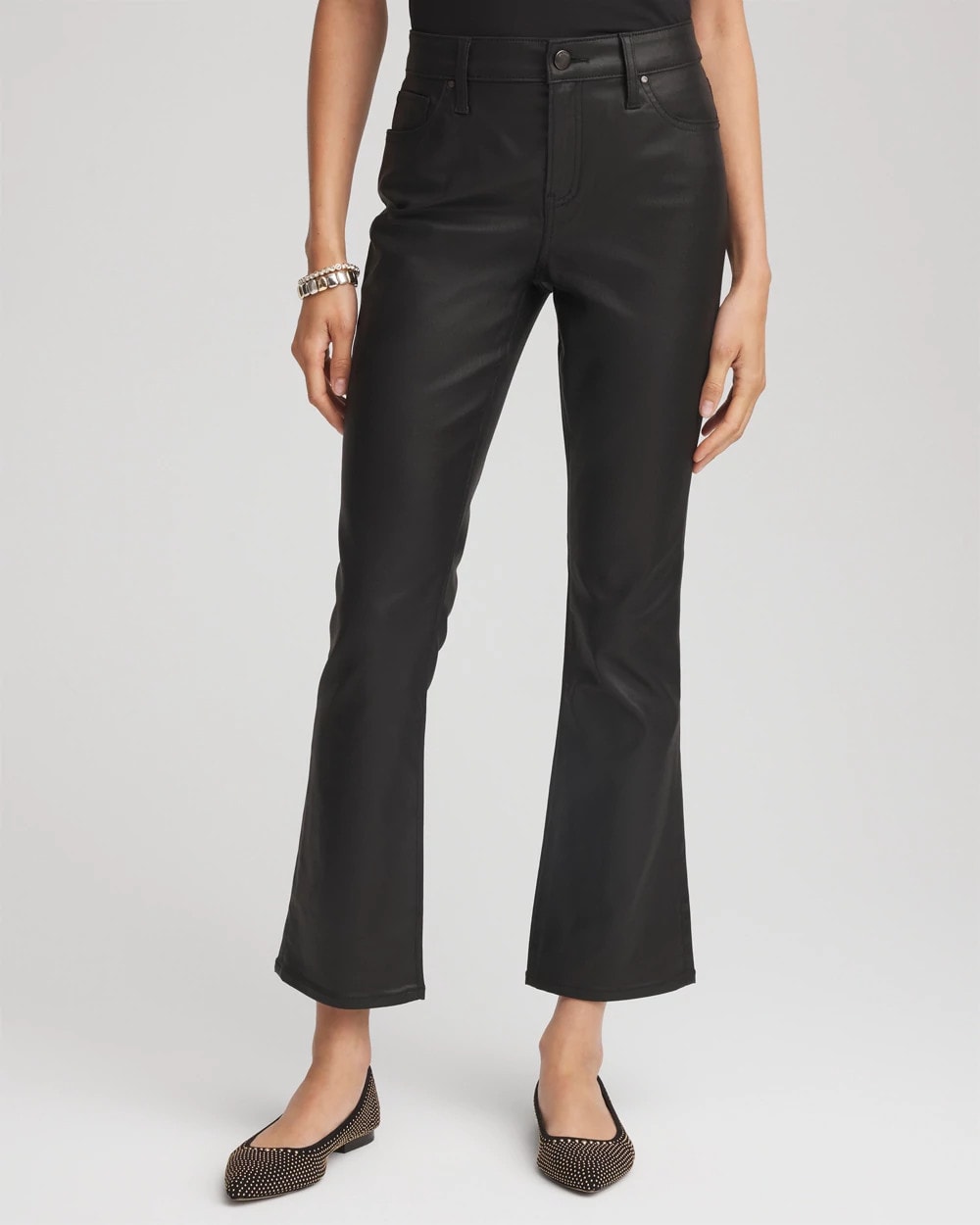 Black Coated Girlfriend Cropped Flared Jeans