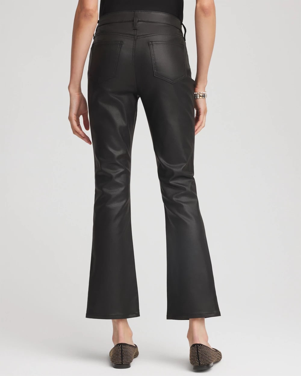 Black Coated Girlfriend Cropped Flared Jeans