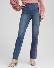 Alpine Indigo Lace Embroidered Pull-On Straight Jeans