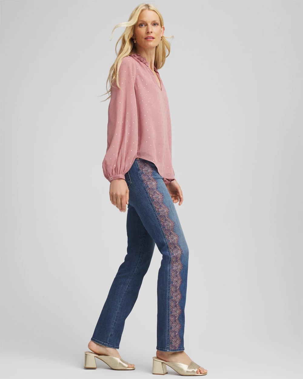 Alpine Indigo Lace Embroidered Pull-On Straight Jeans