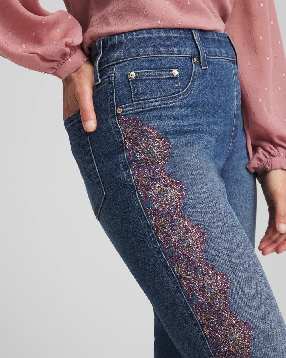 Alpine Indigo Lace Embroidered Pull-On Straight Jeans