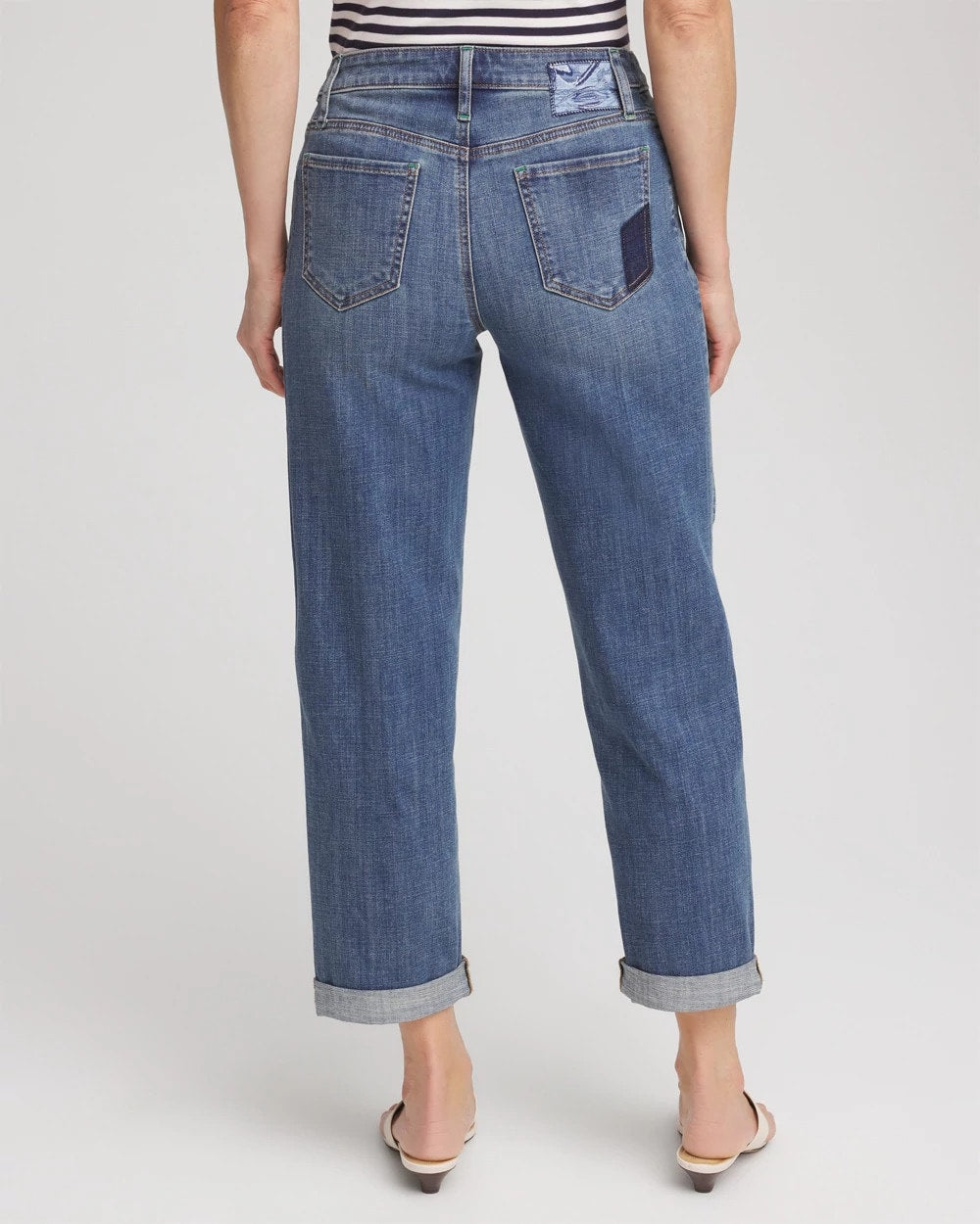 Whimsical Indigo Boyfriend Patchwork Cropped Jeans