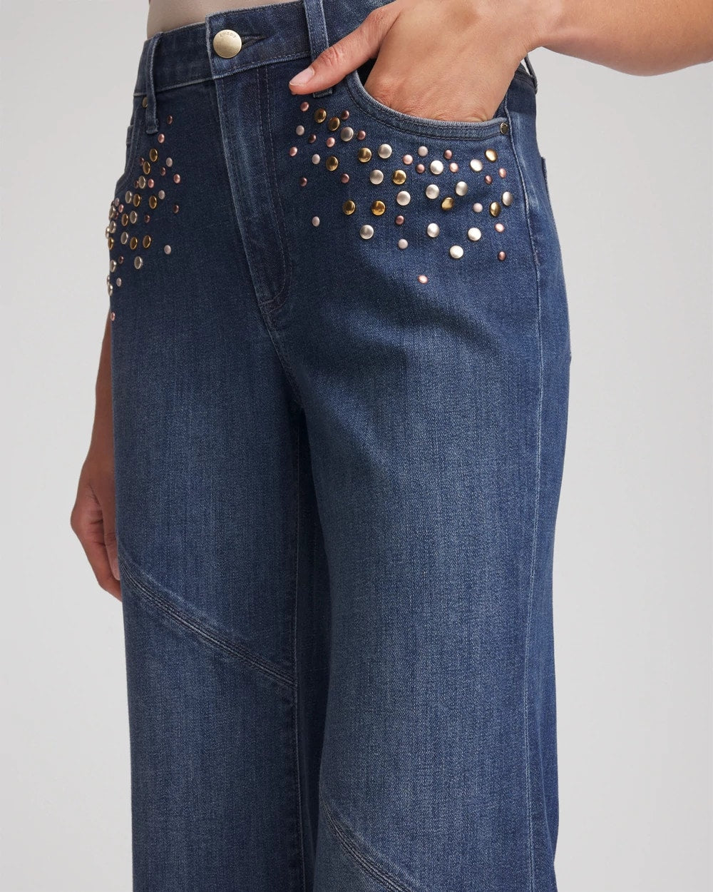 Irvina Indigo Embellished Frayed Flared-Leg Jeans