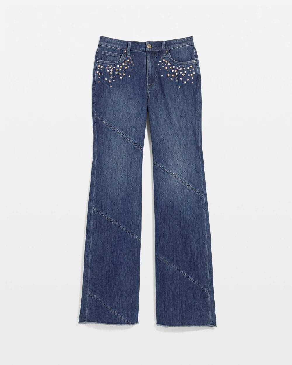 Irvina Indigo Embellished Frayed Flared-Leg Jeans