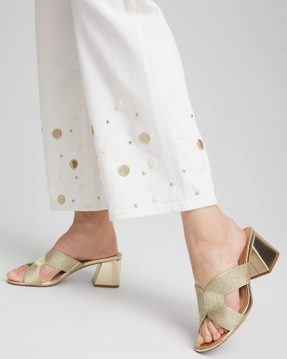 Alabaster Pull-On Embellished Straight-Leg Cropped Jeans