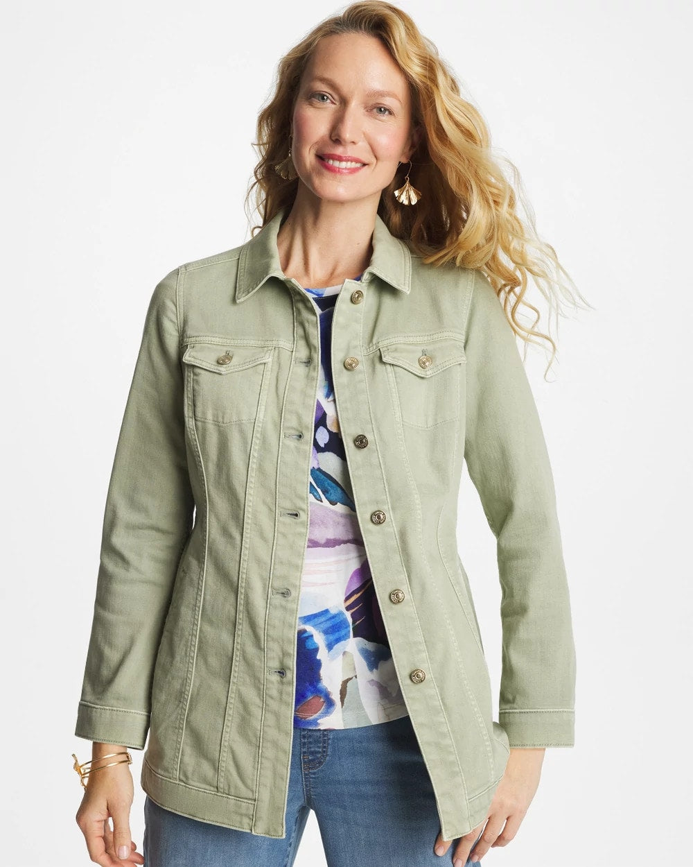 Seagrass Green Elongated Belted Denim Jacket