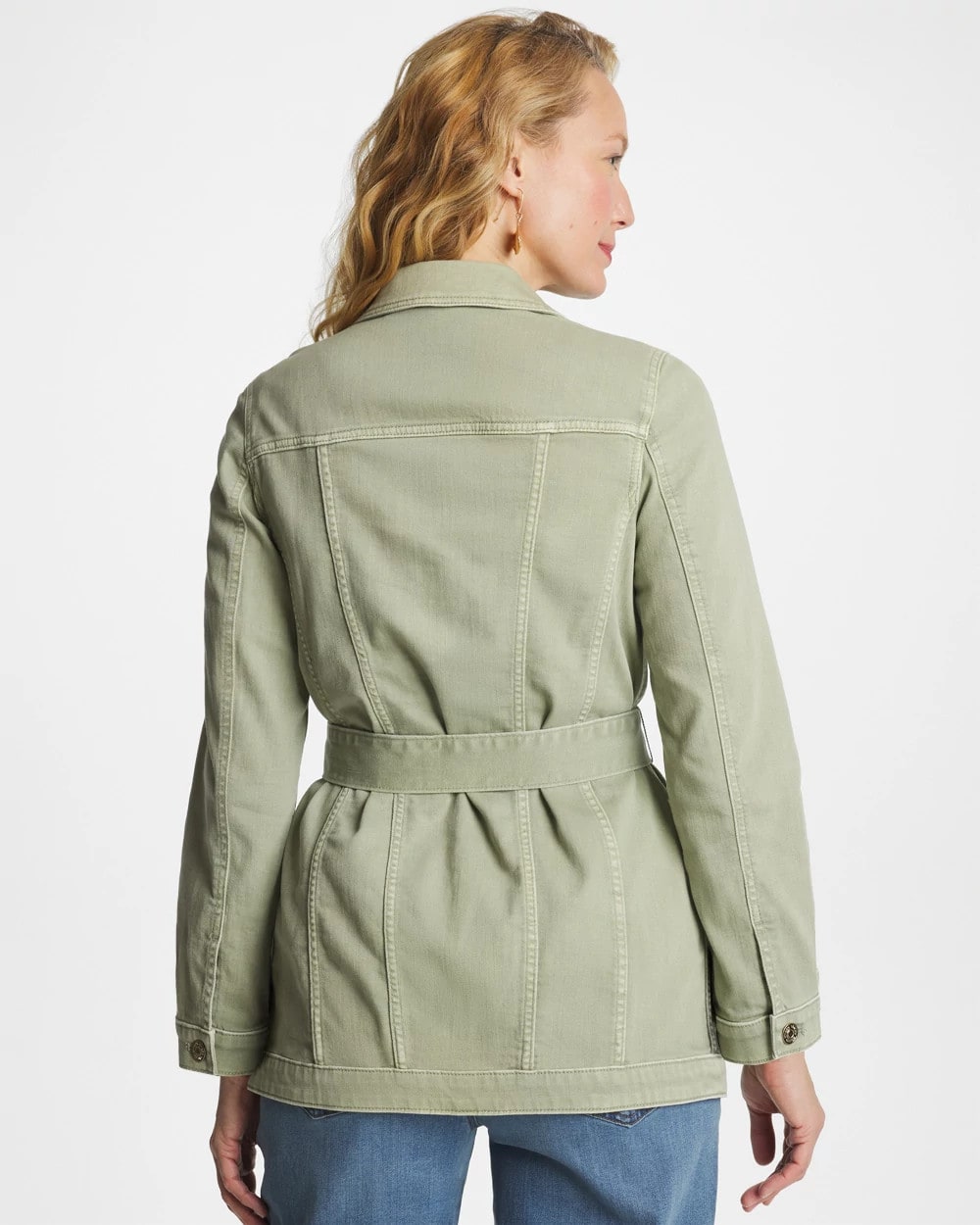 Seagrass Green Elongated Belted Denim Jacket