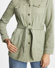 Seagrass Green Elongated Belted Denim Jacket