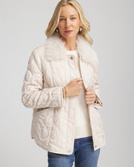 Cream Quilted Faux Fur Collar Jacket