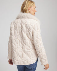 Cream Quilted Faux Fur Collar Jacket