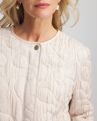 Cream Quilted Faux Fur Collar Jacket