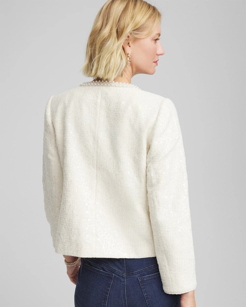 English Cream Pearl Trim Tweed Jacket