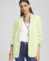 Frozen Lime Notched-Lapel Ruched Sleeve Blazer
