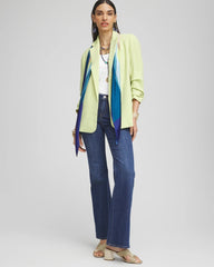 Frozen Lime Notched-Lapel Ruched Sleeve Blazer