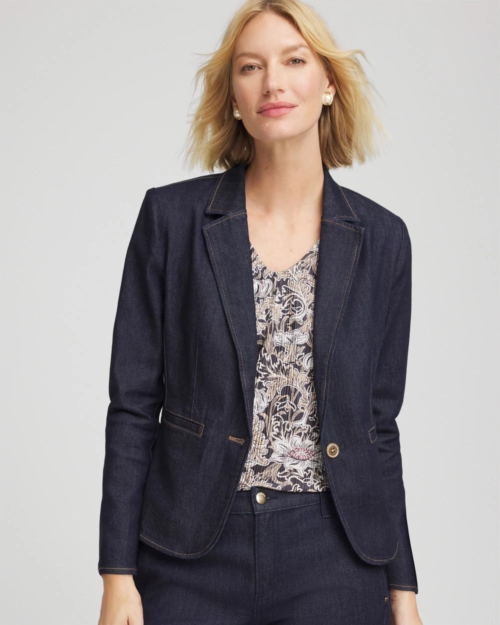 Cedar Rinse Denim Peplum Blazer