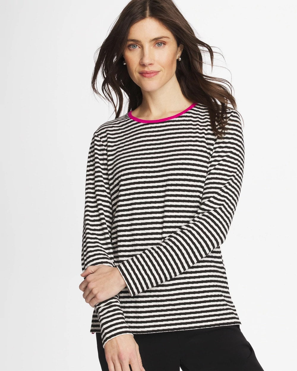 Europa Pink Zenergy® Striped Jacquard Contrast Pullover Top