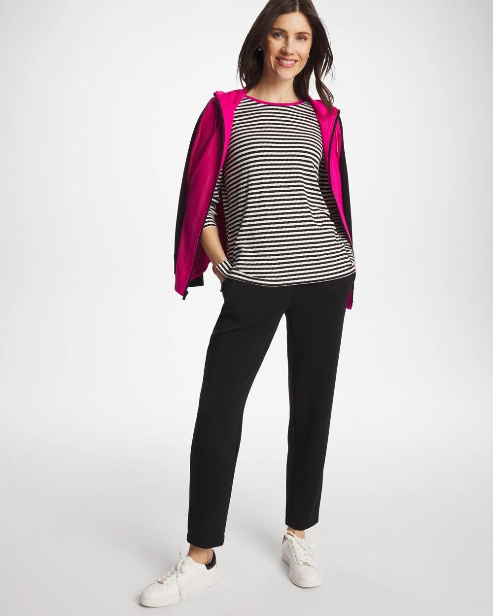 Europa Pink Zenergy® Striped Jacquard Contrast Pullover Top