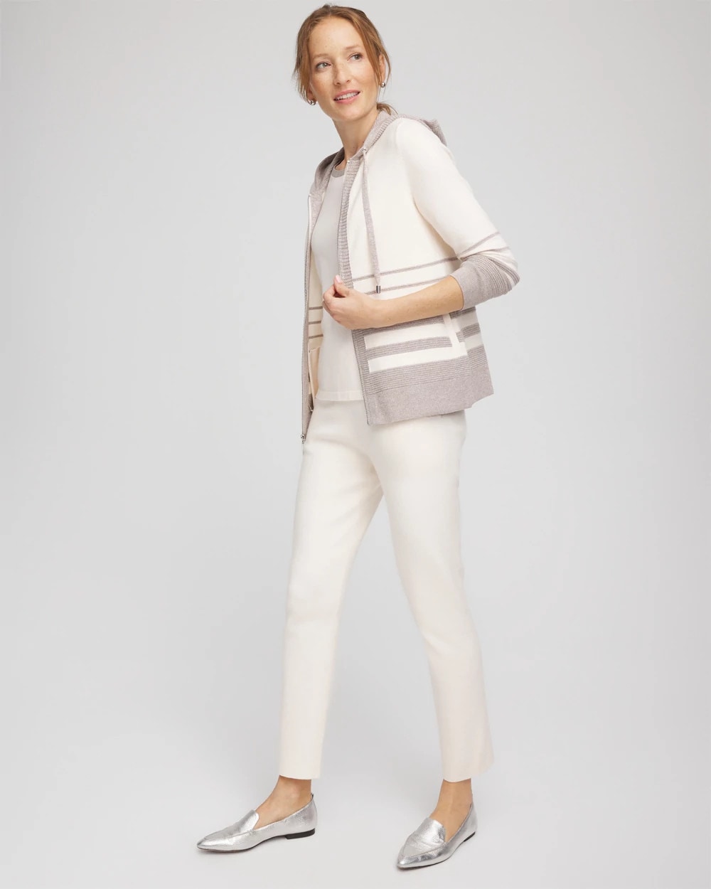 English Cream Zenergy® Luxe Metallic Striped Sweater