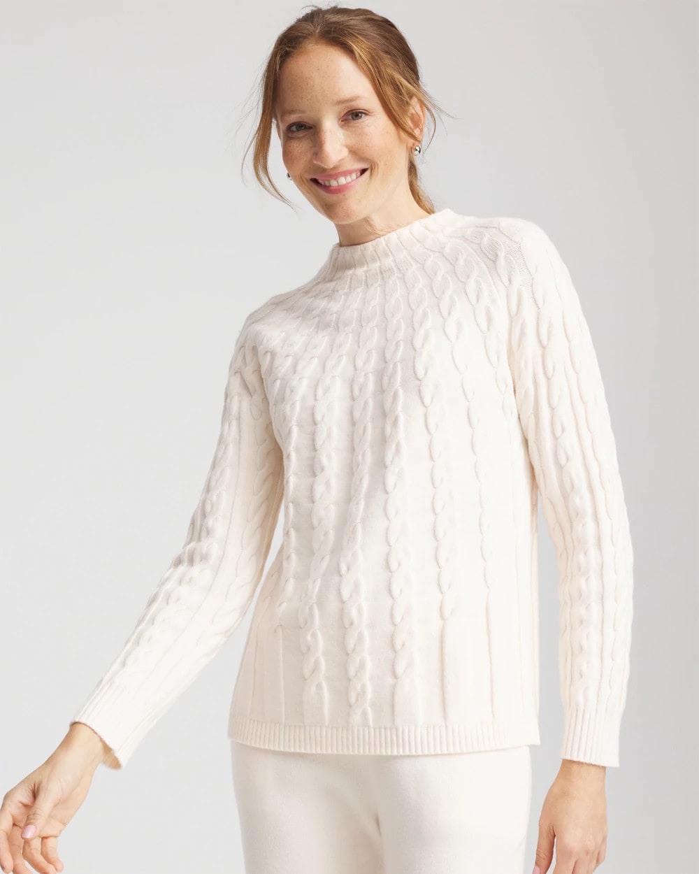 English Cream Zenergy® Luxe Cable Sweater