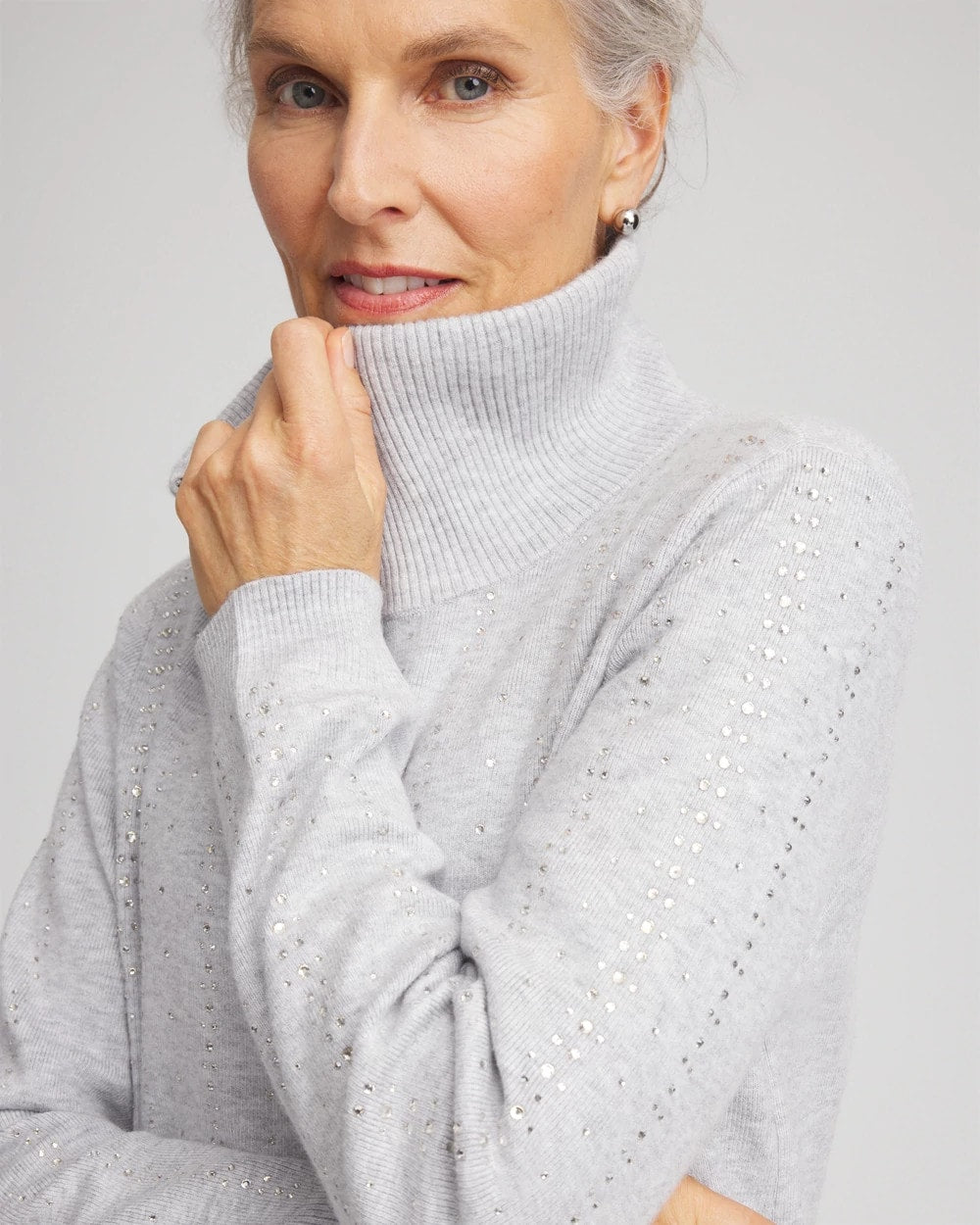 Frosted Gray Heather Zenergy® Luxe Diamante Zip Cardigan
