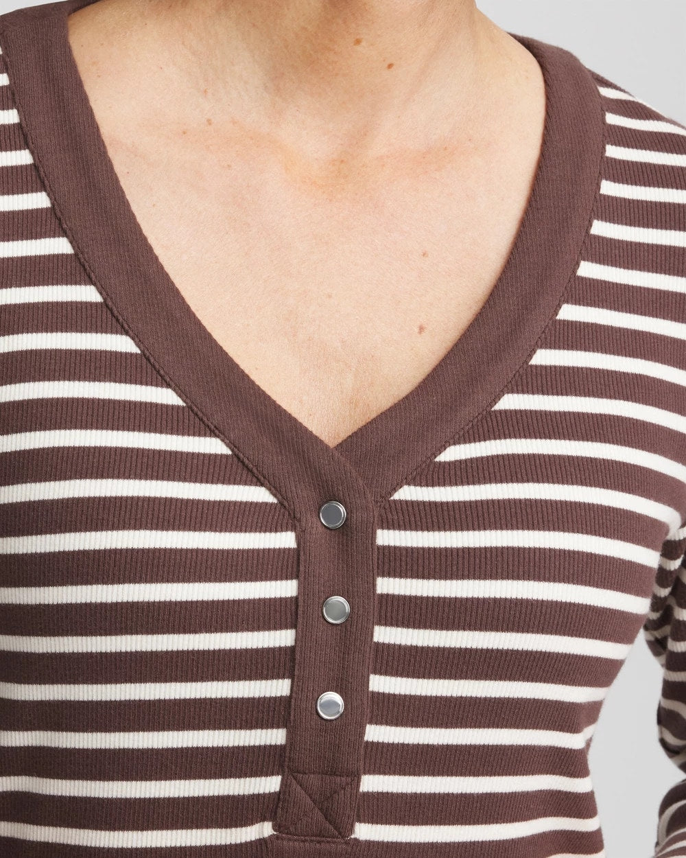 Espresso Zenergy® Ribbed Striped Henley Tee