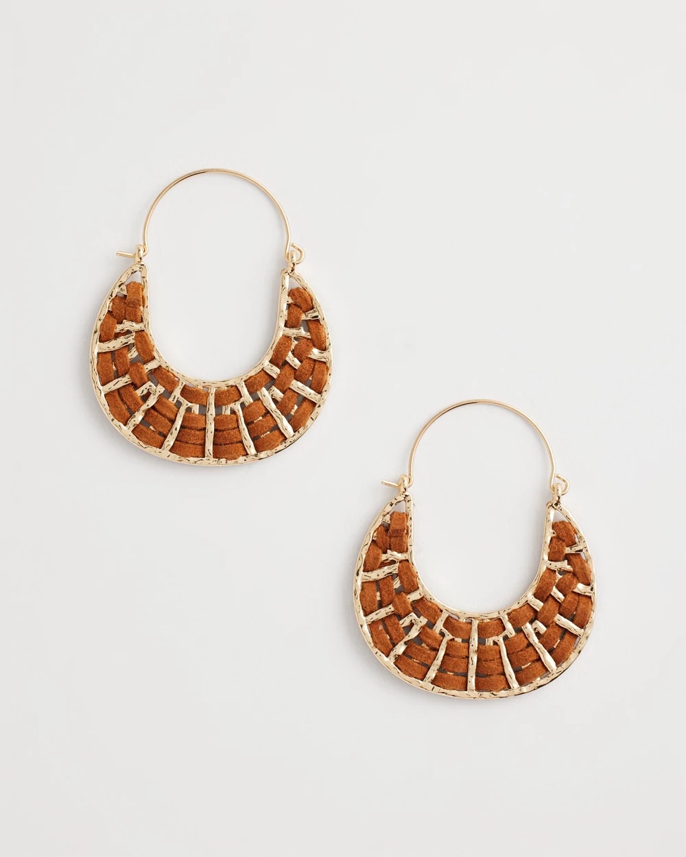 Neutral Leather Half-Moon Hoop Earrings