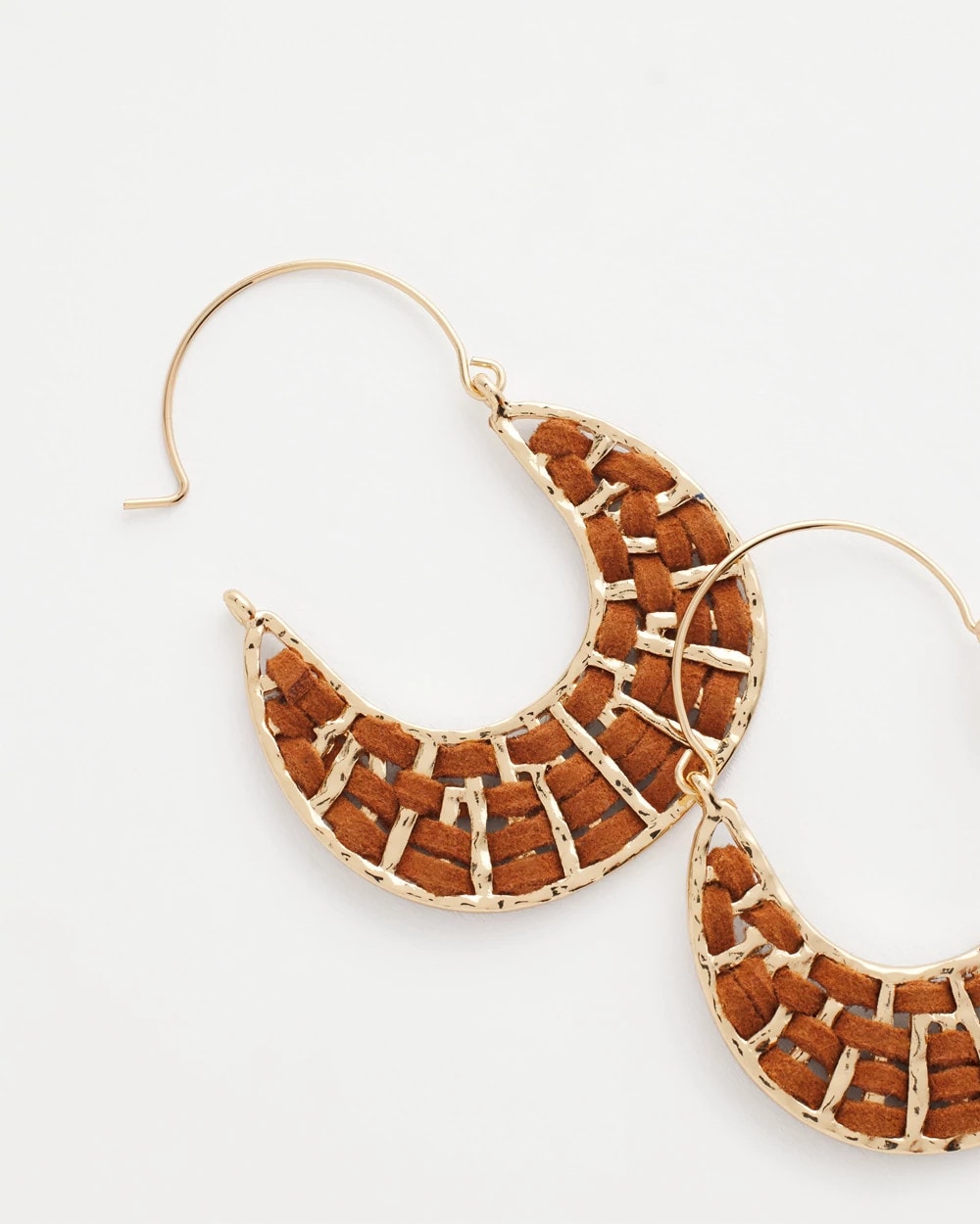 Neutral Leather Half-Moon Hoop Earrings