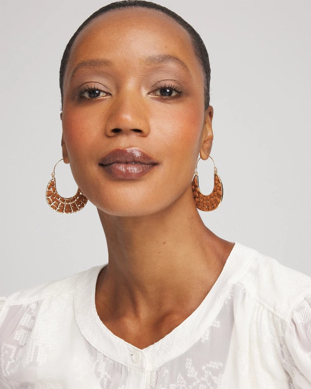 Neutral Leather Half-Moon Hoop Earrings