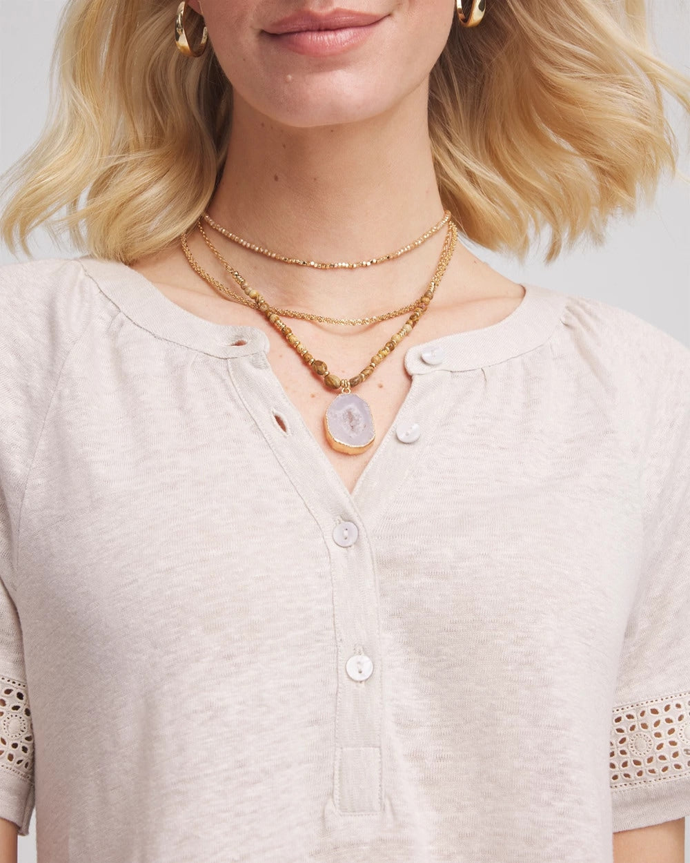Neutral Convertible Agate Pendant Necklace