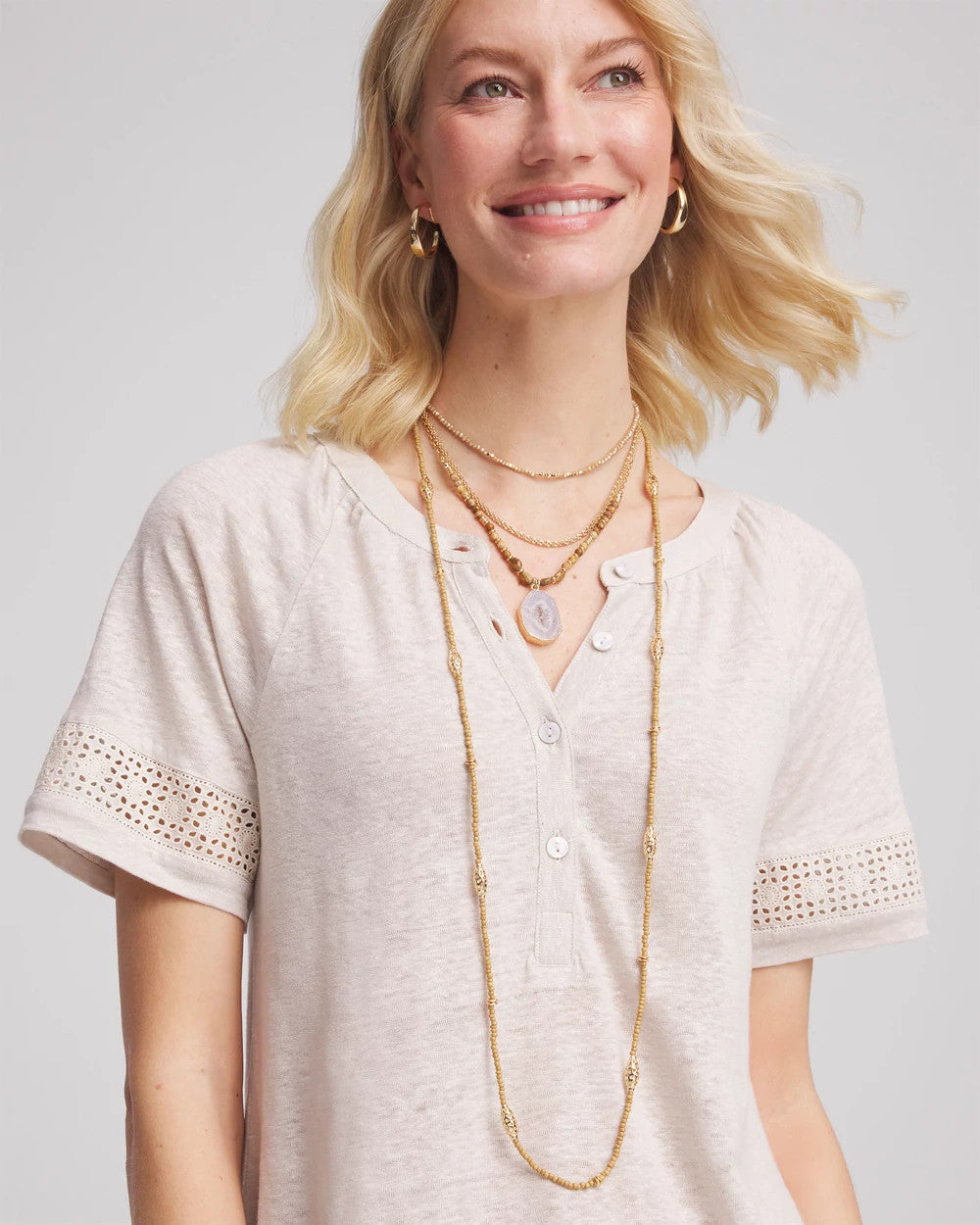 Gold Long Goldtone Seed Bead Necklace
