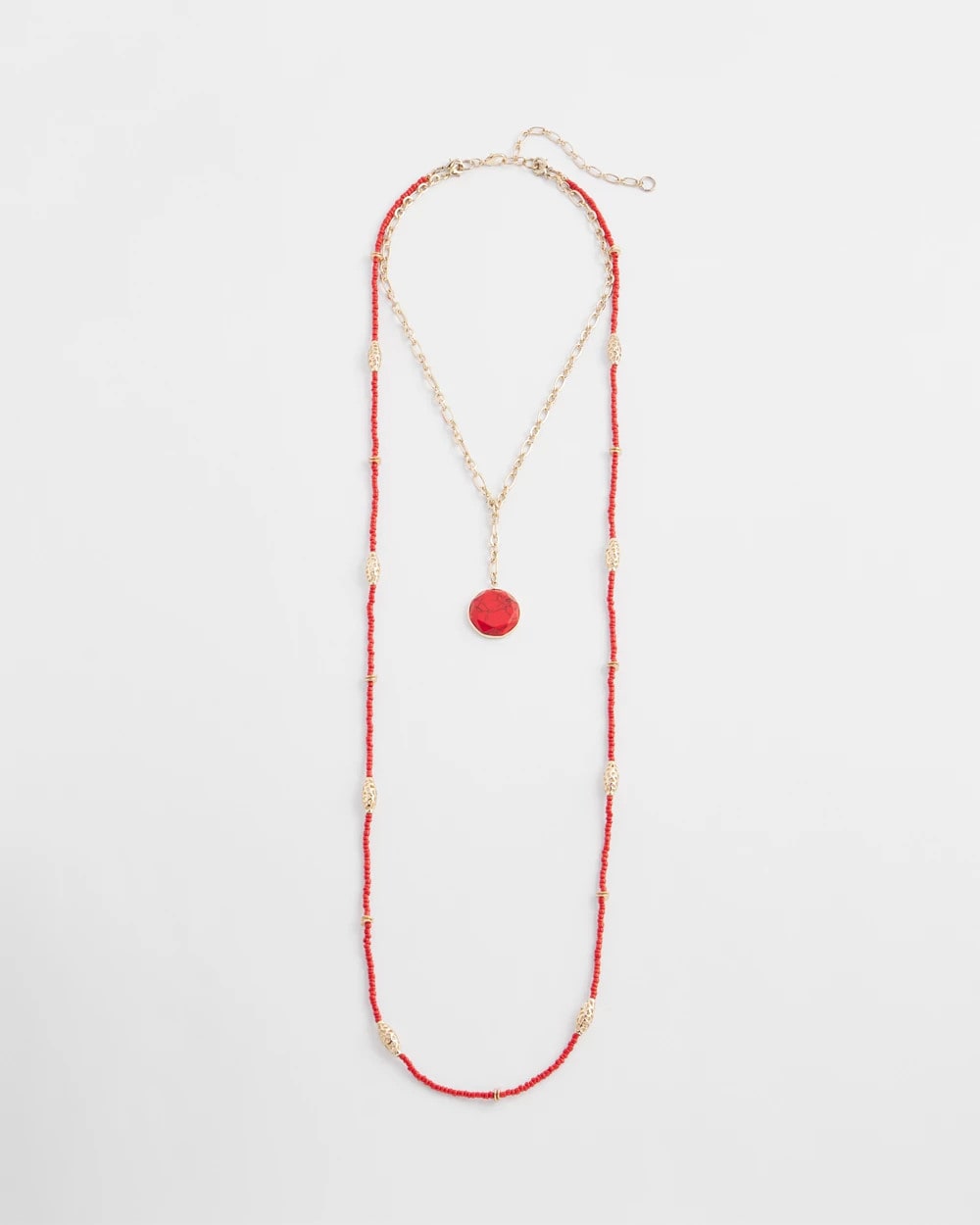 Red Convertible Beaded Pendant Necklace