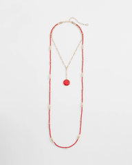 Red Convertible Beaded Pendant Necklace
