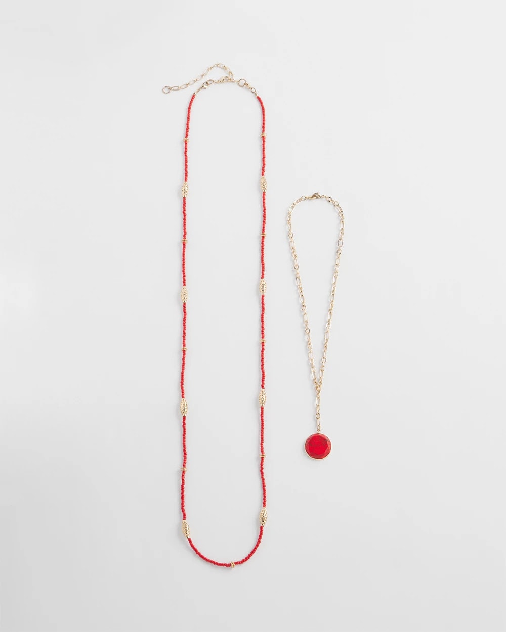 Red Convertible Beaded Pendant Necklace