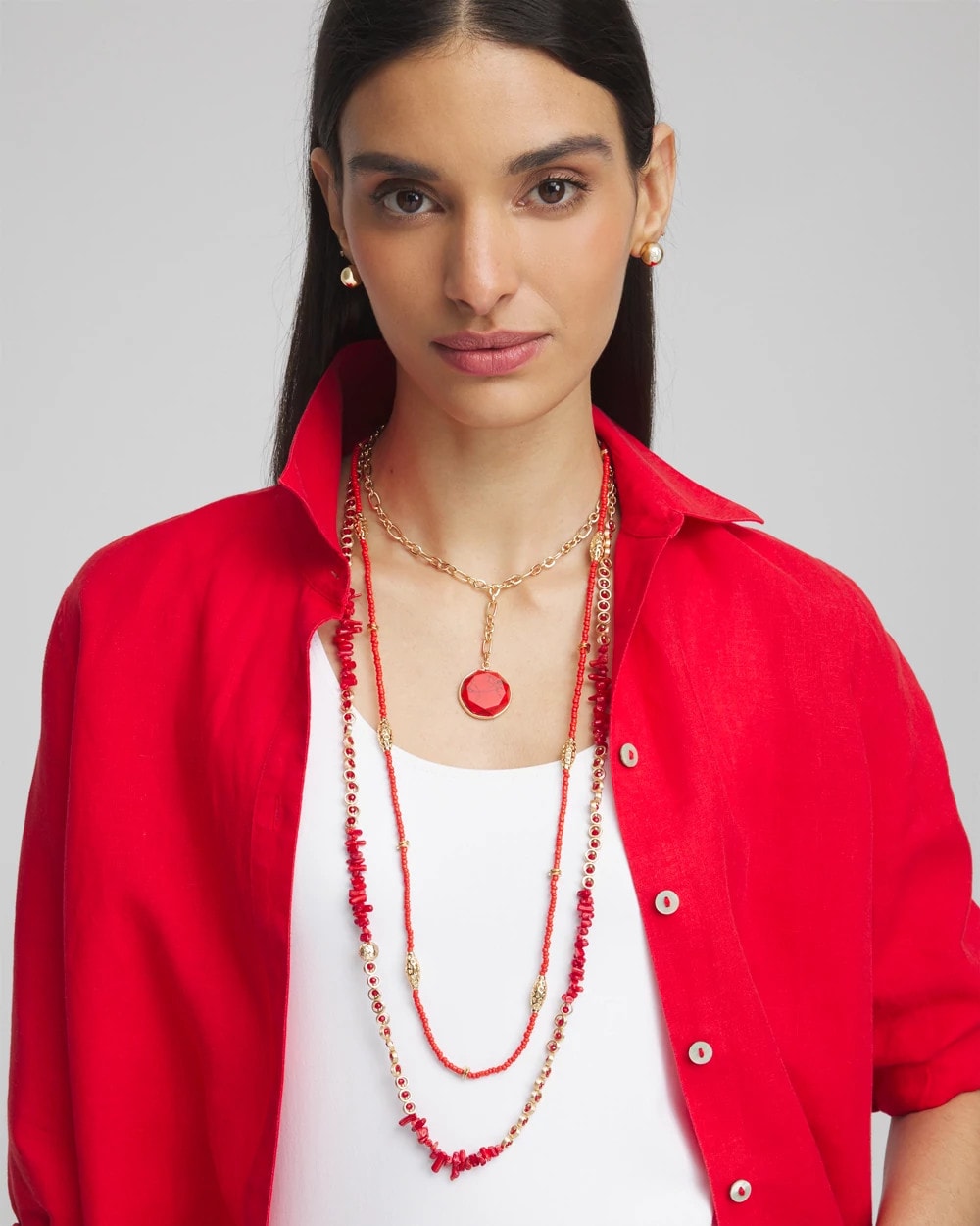 Red Convertible Beaded Pendant Necklace