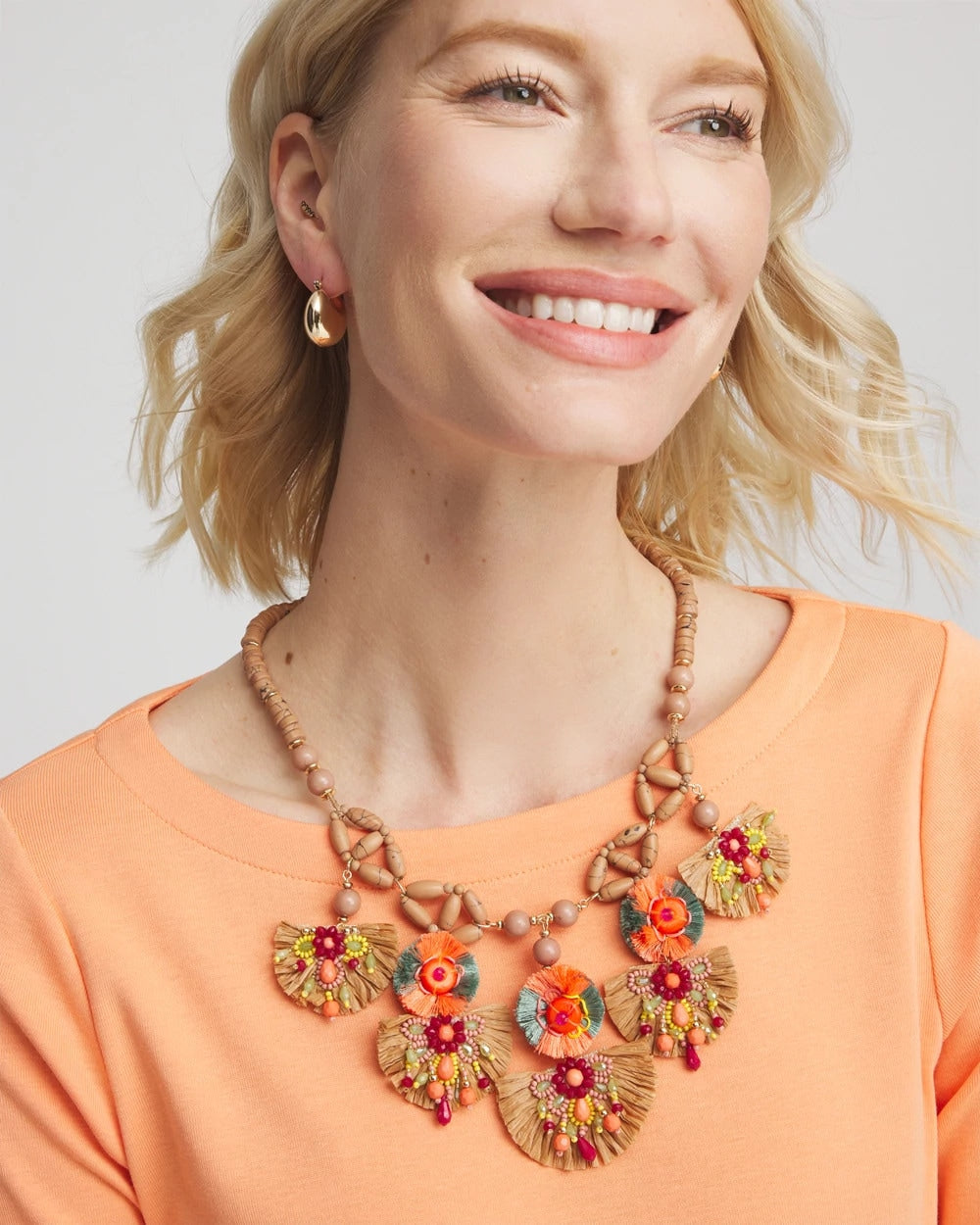 Multi Tropical Floral Bib Necklace