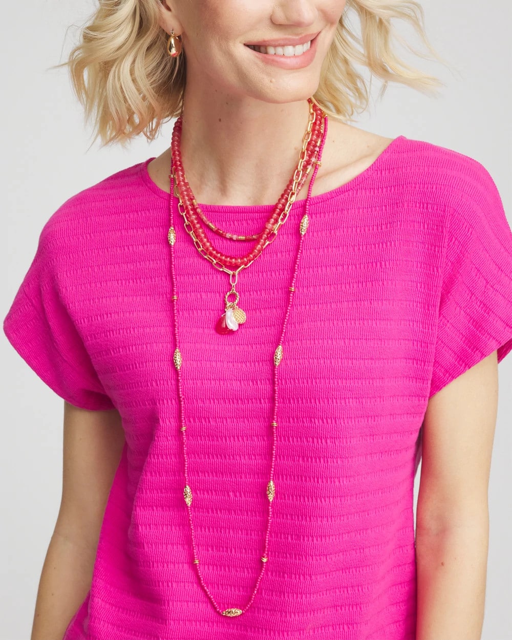 Pink Convertible Beaded Pendant Necklace