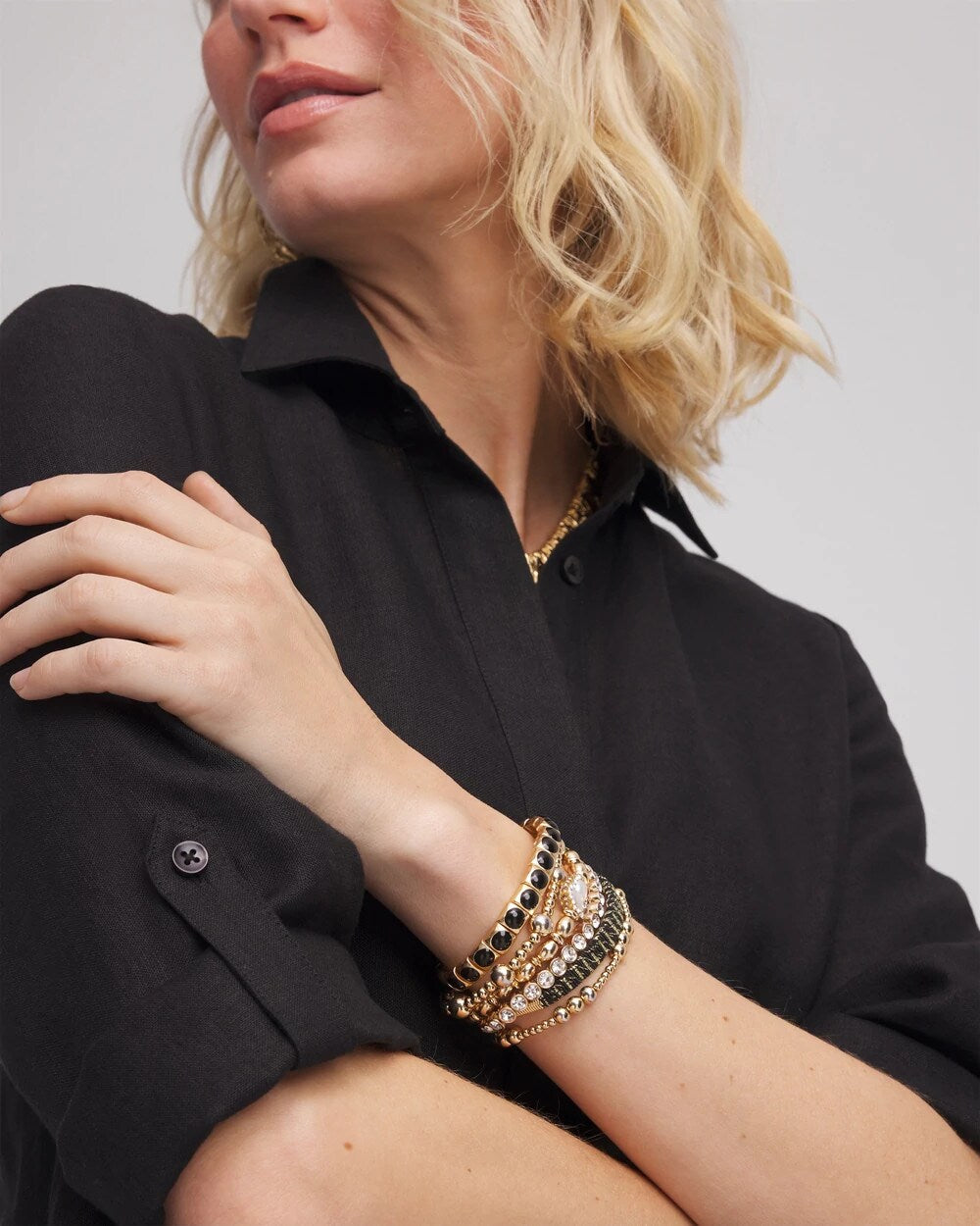 Black/Gold Thread Wrapped Cuff Bracelet