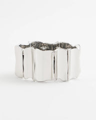 Silver Silvertone Wave Stretch Cuff Bracelet