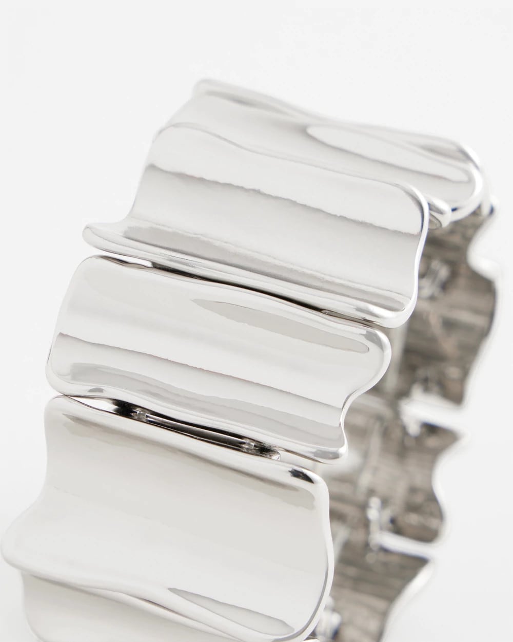 Silver Silvertone Wave Stretch Cuff Bracelet