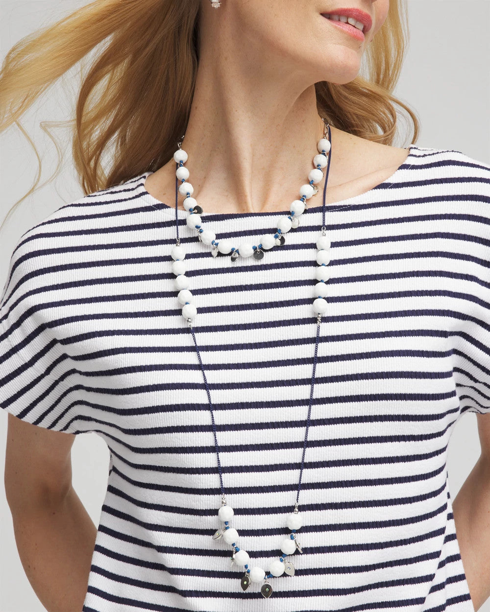 Blue And White Convertible White Stone Necklace