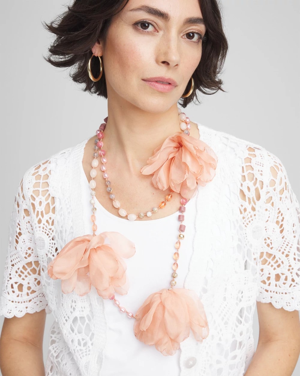 Pink Pink Floral Aventurine Long Single Necklace