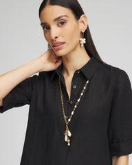 White/Gold Convertible Multi-Strand Jade & Faux Pearl Charm Necklace