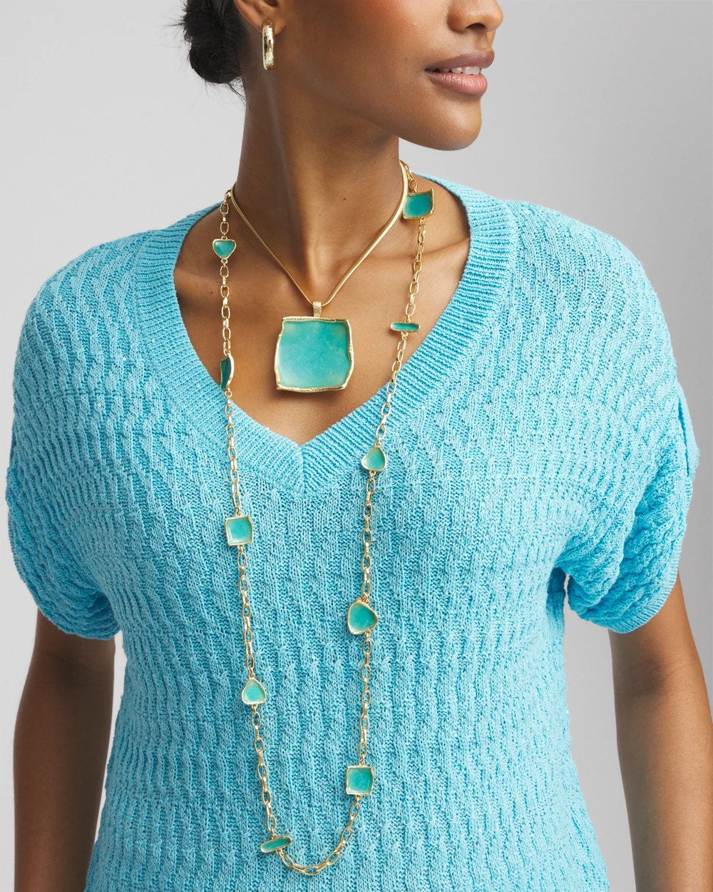 Blue Gold Tone Single-Strand Necklace